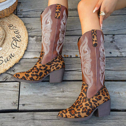 Western Embroidered Mid-Calf Boots The Nichole Collection