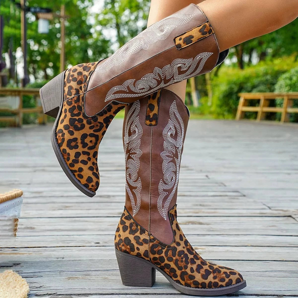 Western Embroidered Mid-Calf Boots The Nichole Collection
