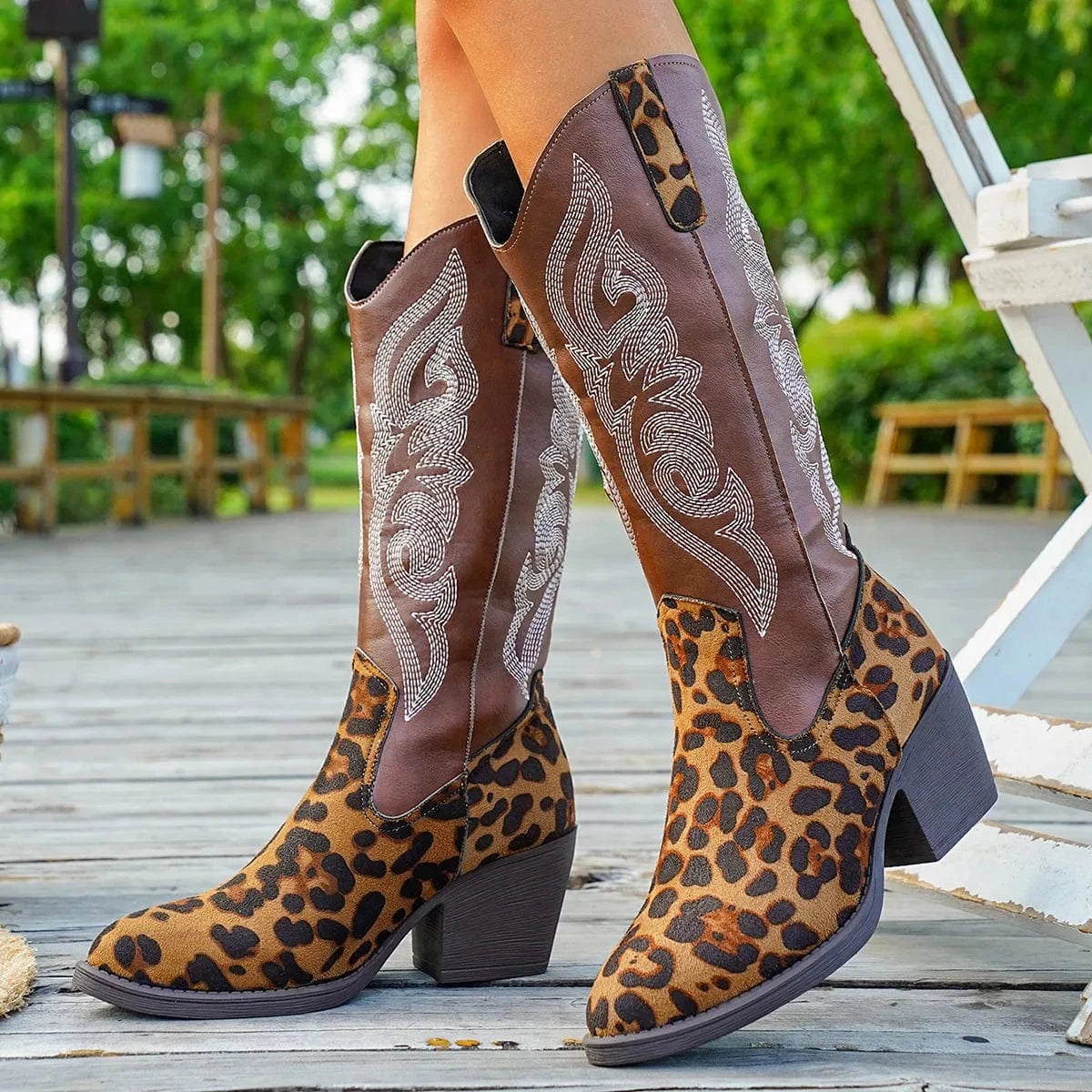 Western Embroidered Mid-Calf Boots The Nichole Collection