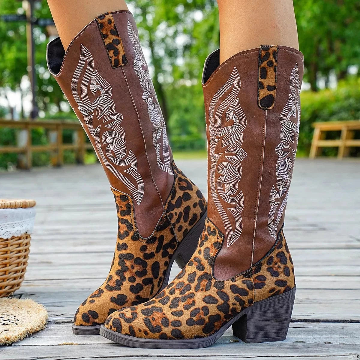 Western Embroidered Mid-Calf Boots The Nichole Collection
