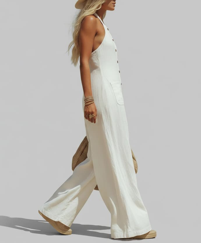 Western French White Halter Wide Leg Jumpsuit The Nichole Collection - Official Site
