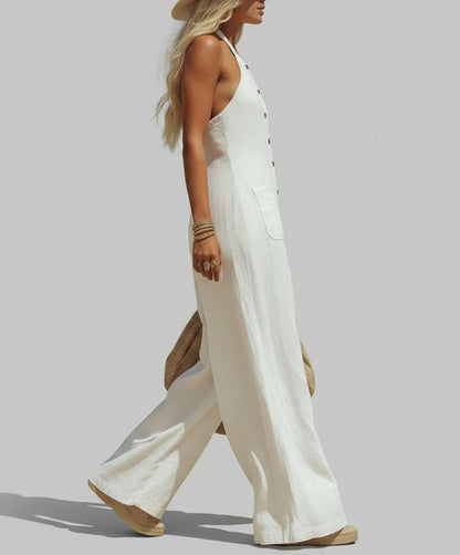 Western French White Halter Wide Leg Jumpsuit The Nichole Collection - Official Site