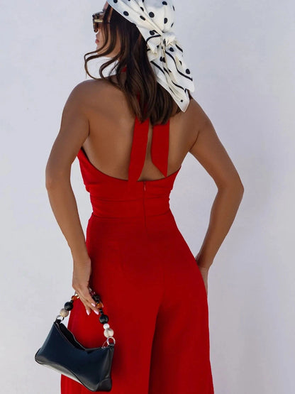 Wide Leg Cutout Halter Neck Jumpsuit The Nichole Collection