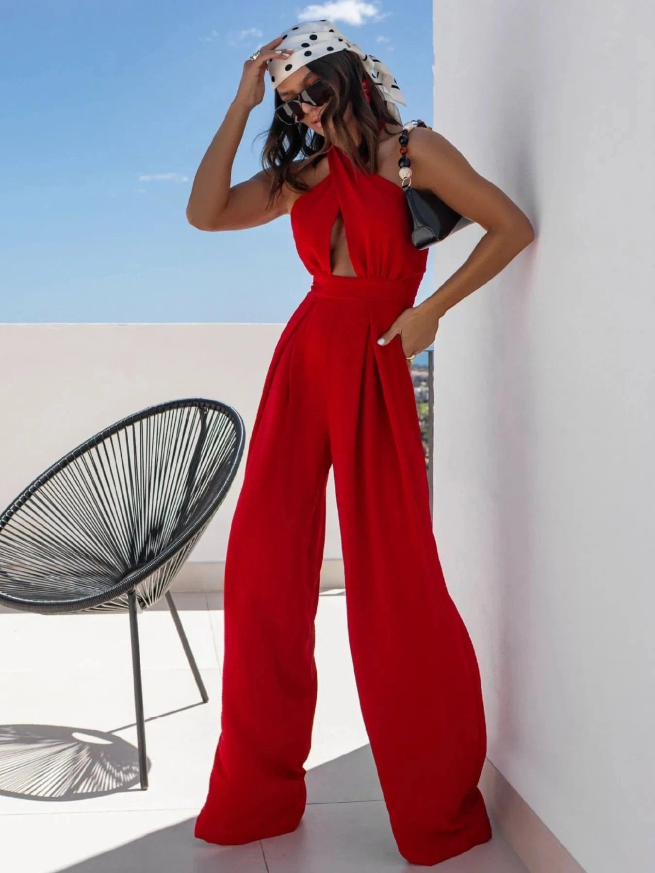 Wide Leg Cutout Halter Neck Jumpsuit The Nichole Collection