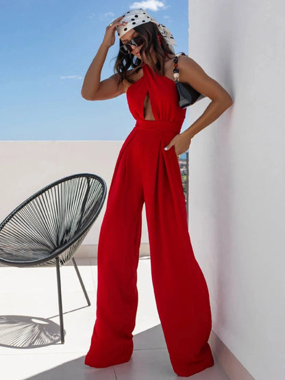 Wide Leg Cutout Halter Neck Jumpsuit The Nichole Collection