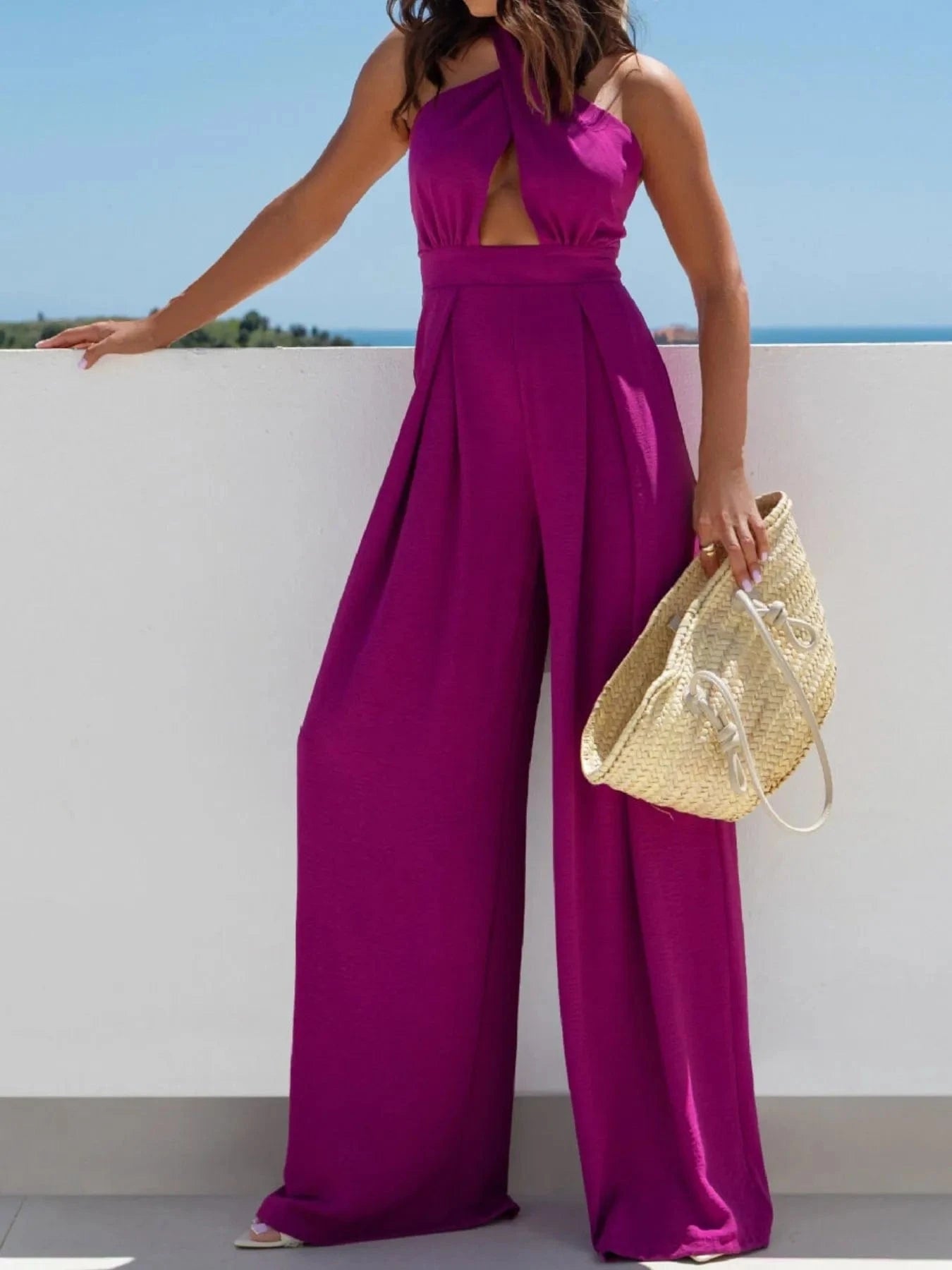 Wide Leg Cutout Halter Neck Jumpsuit The Nichole Collection