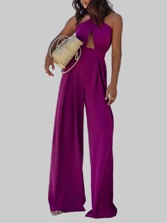 Wide Leg Cutout Halter Neck Jumpsuit The Nichole Collection