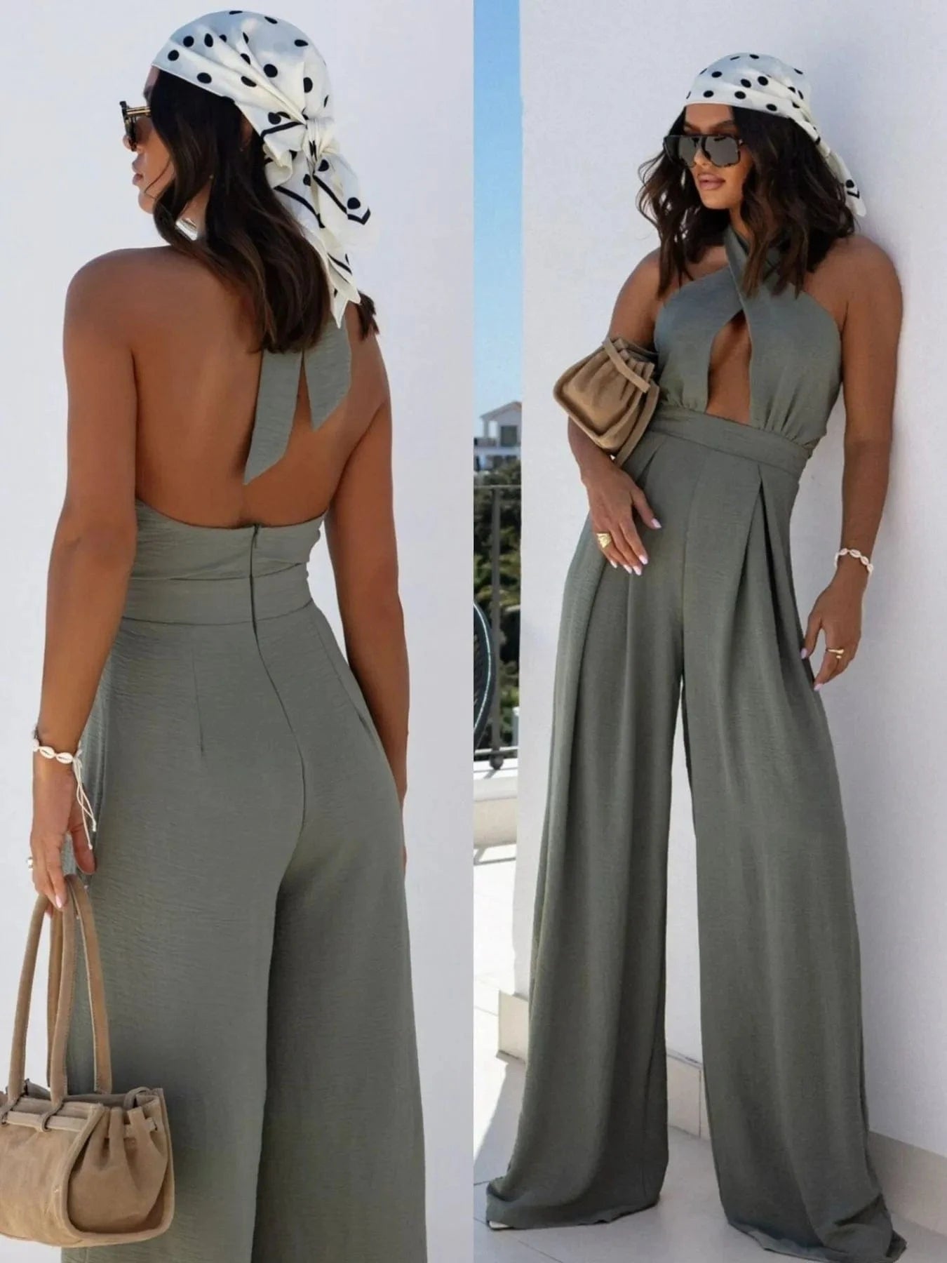 Wide Leg Cutout Halter Neck Jumpsuit The Nichole Collection