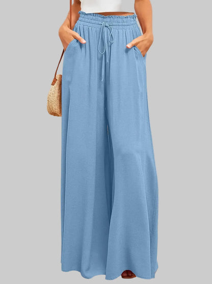 Wide Leg Elastic Waist Pants – Casual Summer Comfort Sky Blue / S The Nichole Collection