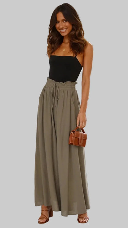 Wide Leg Elastic Waist Pants – Casual Summer Comfort Cyan / S The Nichole Collection