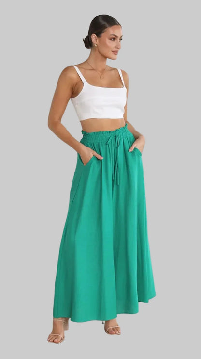 Wide Leg Elastic Waist Pants – Casual Summer Comfort Green / S The Nichole Collection