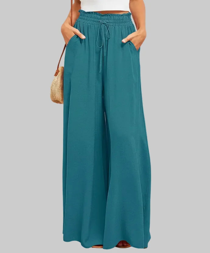 Wide Leg Elastic Waist Pants – Casual Summer Comfort Malachite Blue / S The Nichole Collection