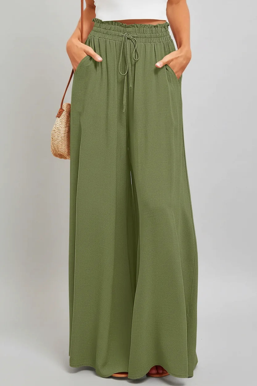Wide Leg Elastic Waist Pants – Casual Summer Comfort Army Green / S The Nichole Collection