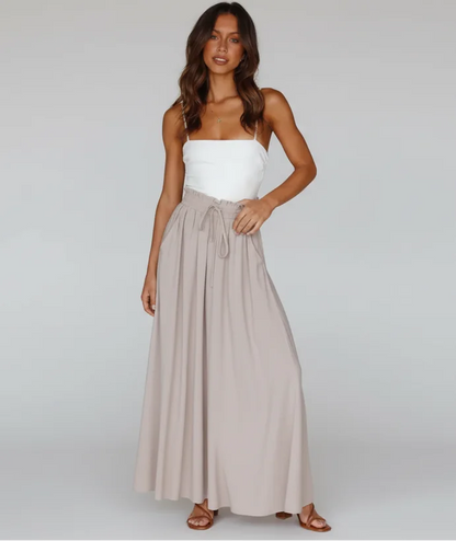 Wide Leg Elastic Waist Pants – Casual Summer Comfort Khaki / S The Nichole Collection