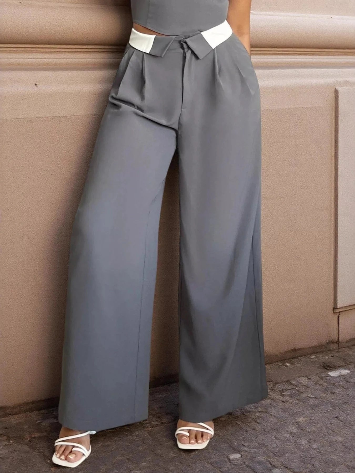 Wide Leg Pants Gray / S Trendsi