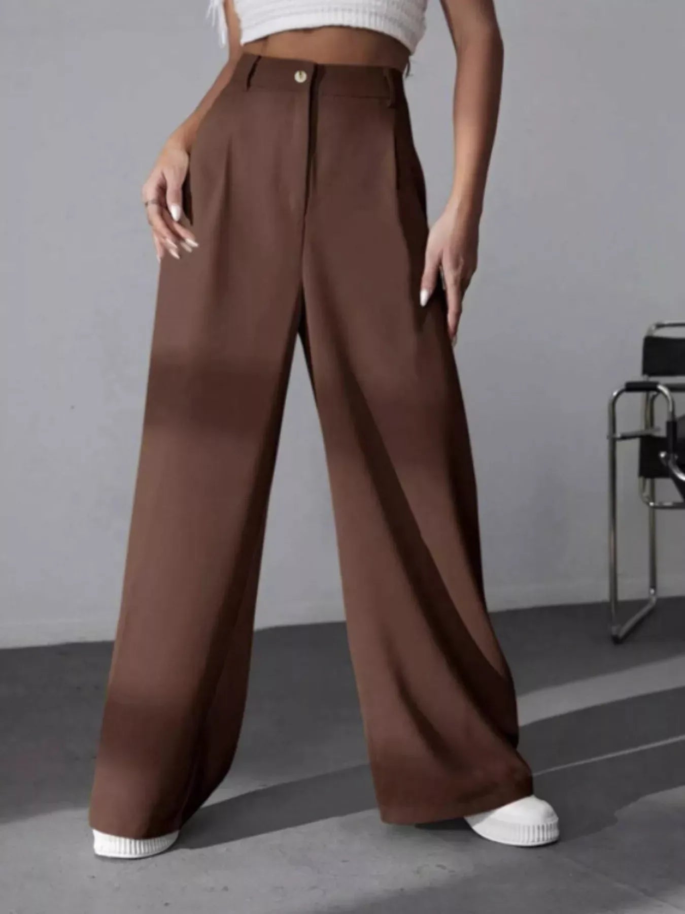 Wide Leg Pleated Pants Brown / S Dress Pants The Nichole Collection - Official Site