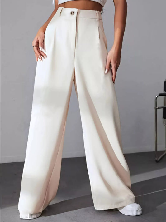 Wide Leg Pleated Pants Dress Pants Apricot / S The Nichole Collection
