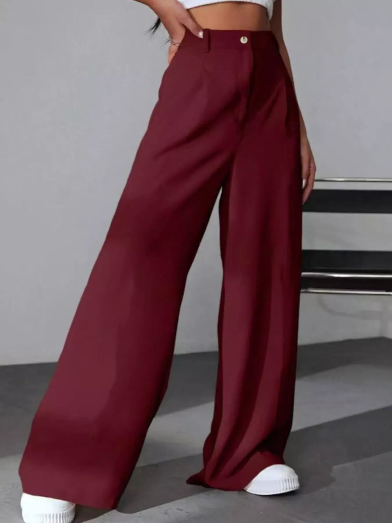 Wide Leg Pleated Pants Burgundy / S Dress Pants The Nichole Collection - Official Site