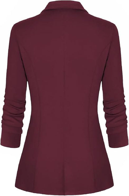 Long Sleeve Open Front Blazer with Gold Zipper Pockets