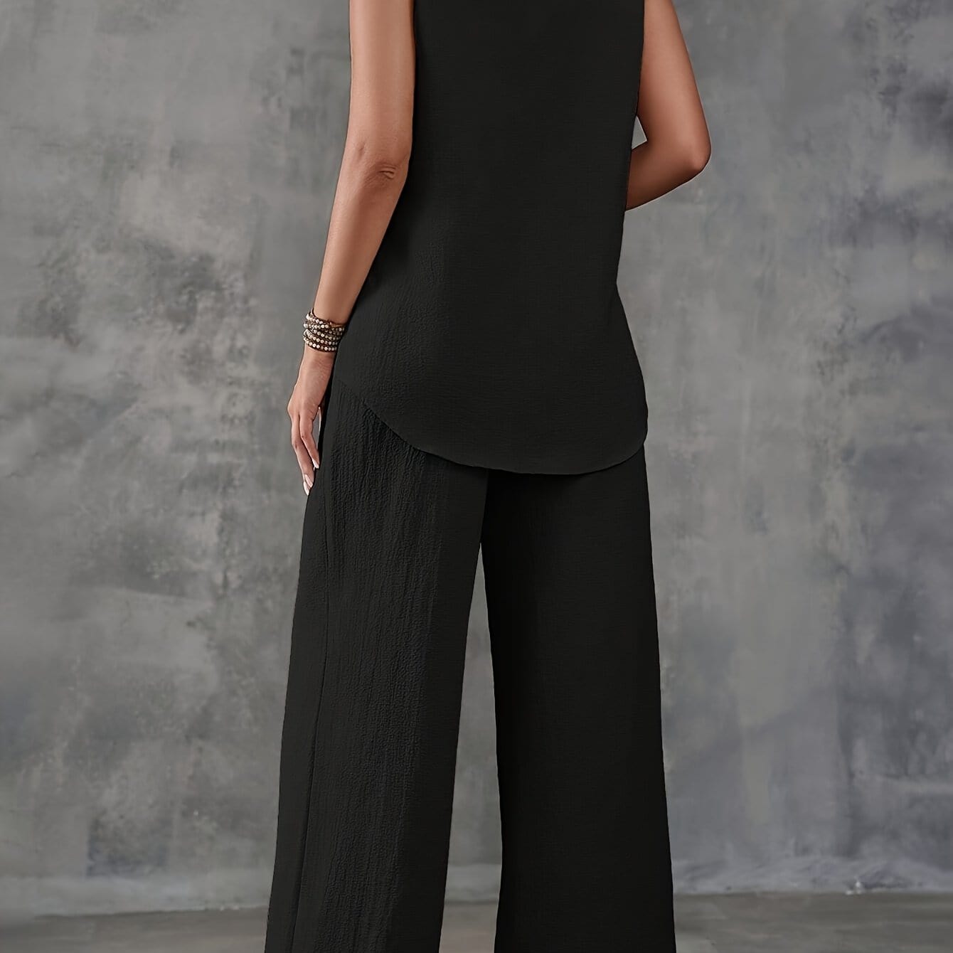 Women’s 2-Piece Summer Outfit – Sleeveless V-Neck Top & Wide Leg Pants Set Two Piece Pants Sets Black / S The Nichole Collection