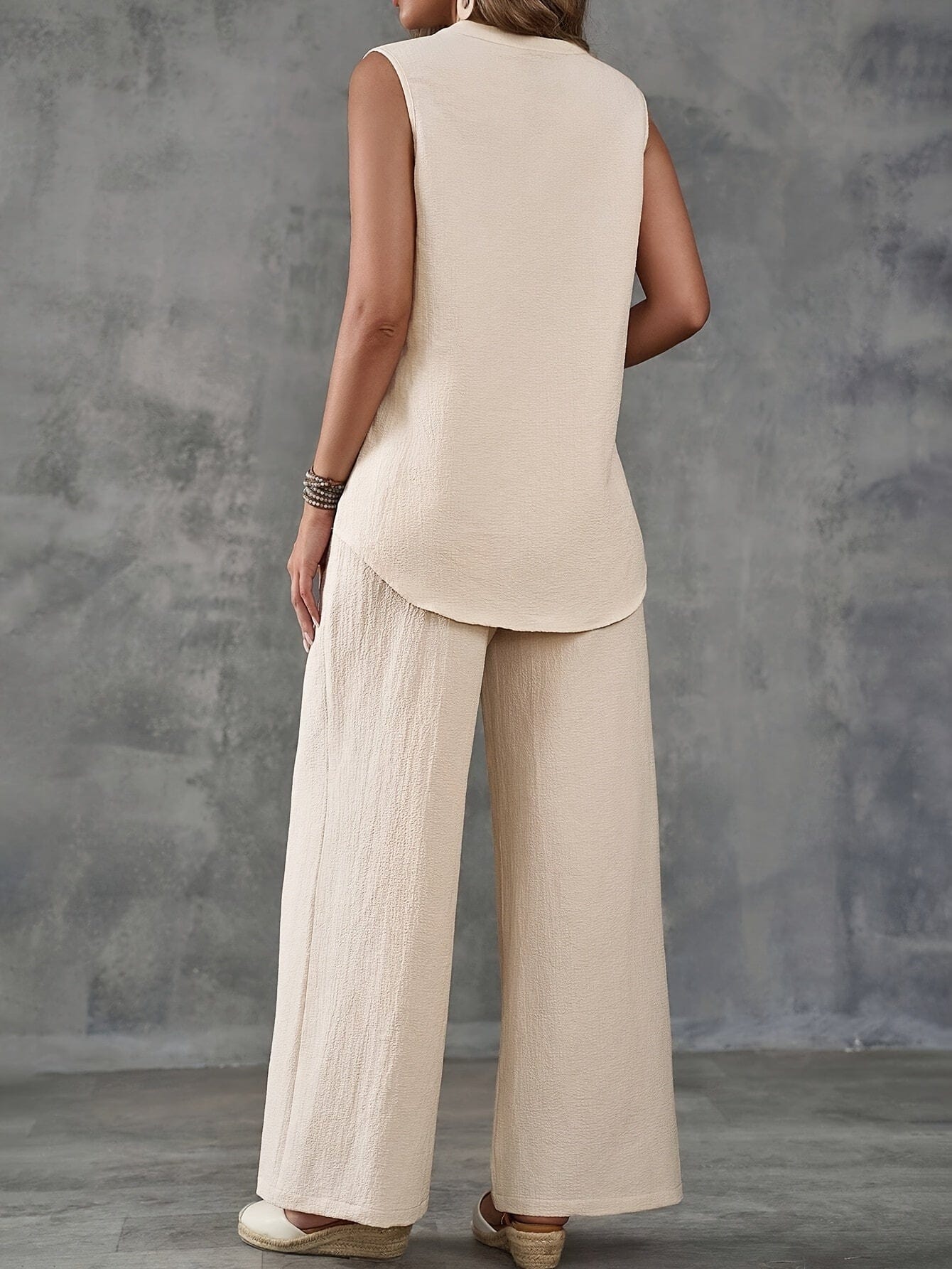 Women’s 2-Piece Summer Outfit – Sleeveless V-Neck Top & Wide Leg Pants Set Two Piece Pants Sets The Nichole Collection