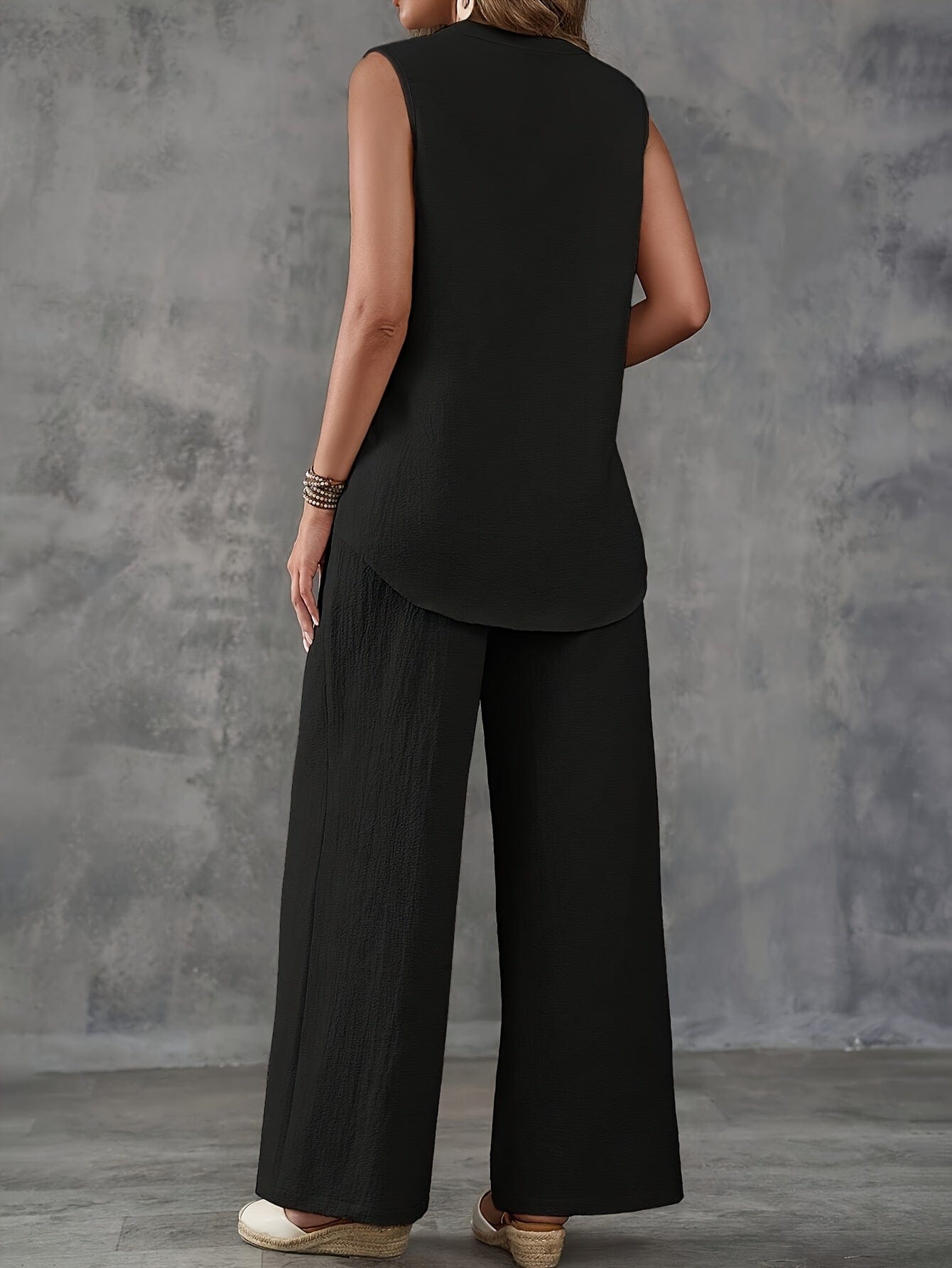 Women’s 2-Piece Summer Outfit – Sleeveless V-Neck Top & Wide Leg Pants Set Two Piece Pants Sets The Nichole Collection