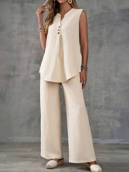 Women’s 2-Piece Summer Outfit – Sleeveless V-Neck Top & Wide Leg Pants Set Two Piece Pants Sets The Nichole Collection