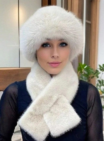 Women's 2pcs Set: Cozy Faux Fur Hat & Scarf Combo Light Beige / 54-60 The Nichole Collection