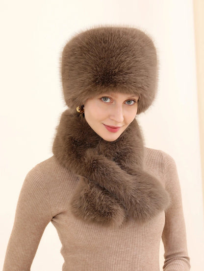 Women's 2pcs Set: Cozy Faux Fur Hat & Scarf Combo Coffee / 54-60 The Nichole Collection