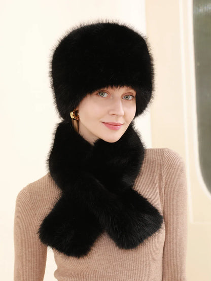 Women's 2pcs Set: Cozy Faux Fur Hat & Scarf Combo Black / 54-60 The Nichole Collection