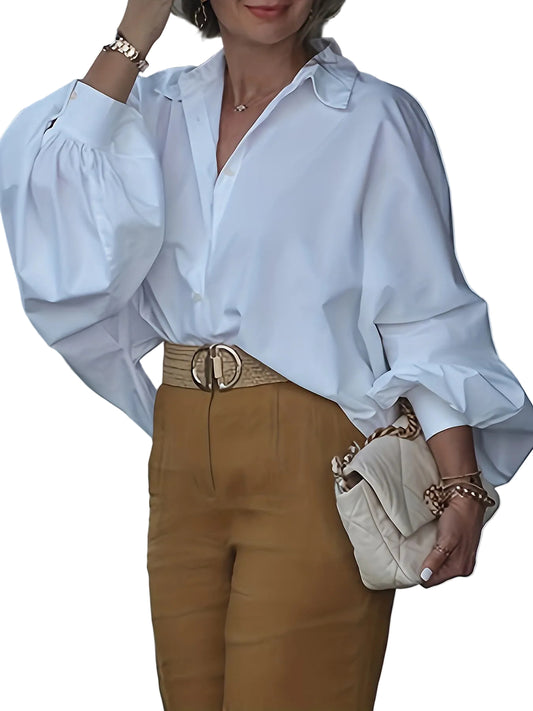 Women’s Batwing Sleeve Button-Up Blouse – Relaxed Fit Lapel Shirt White / S Shirts & Tops The Nichole Collection - Official Site