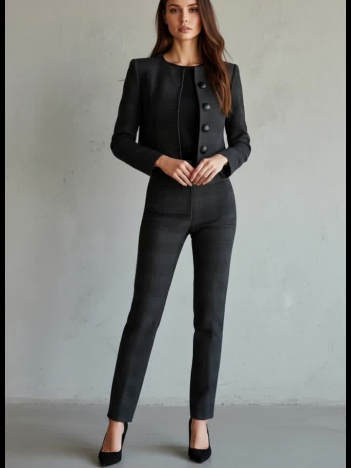 Women’s Black Checkered Two-Piece Suit – Cropped Blazer & Trousers Set Women's Sets The Nichole Collection