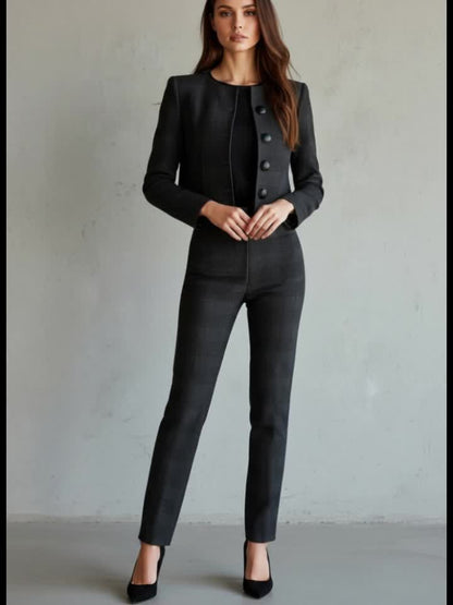Women’s Black Checkered Two-Piece Suit – Cropped Blazer & Trousers Set Women's Sets The Nichole Collection