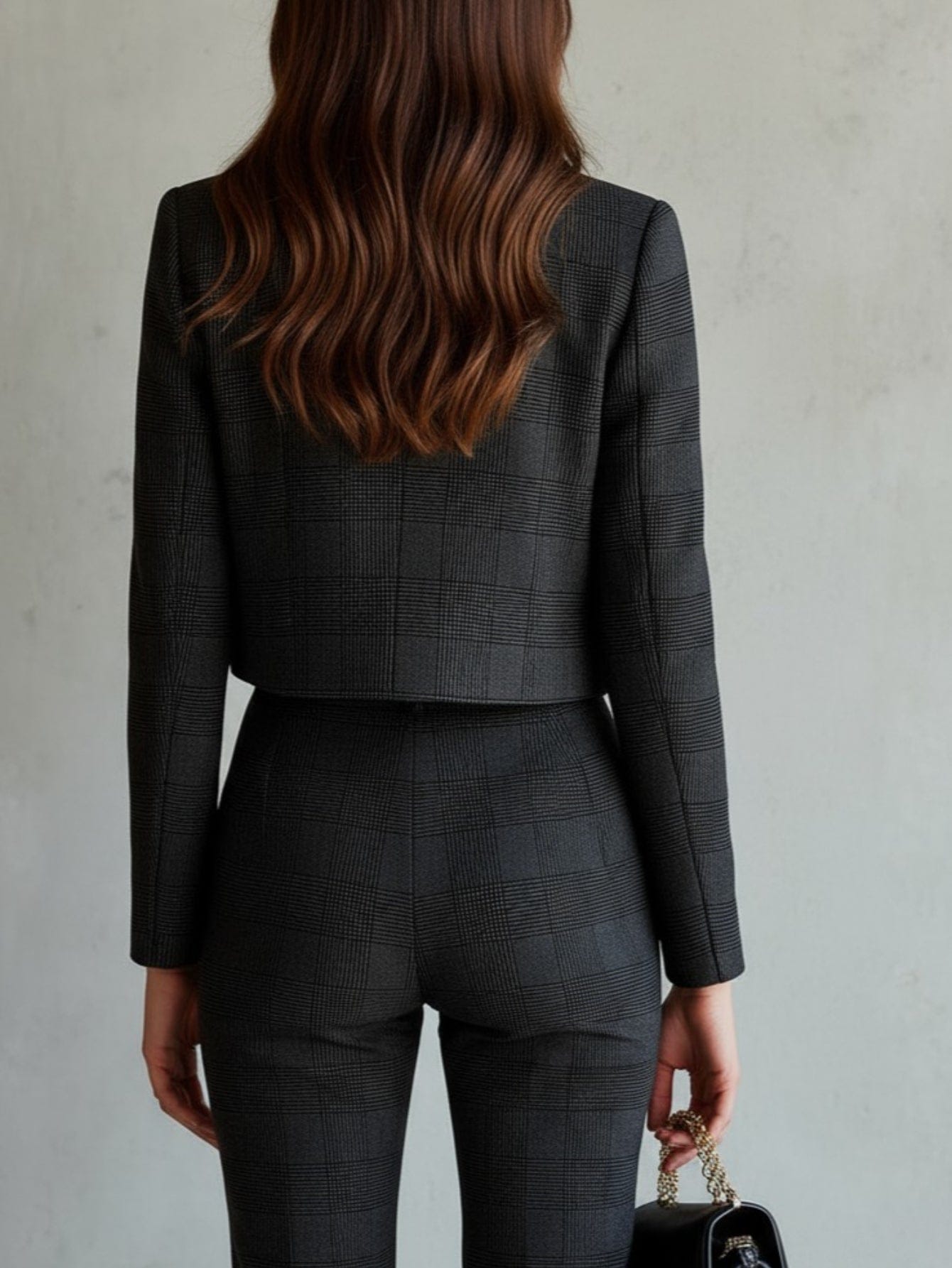 Women’s Black Checkered Two-Piece Suit – Cropped Blazer & Trousers Set Women's Sets The Nichole Collection