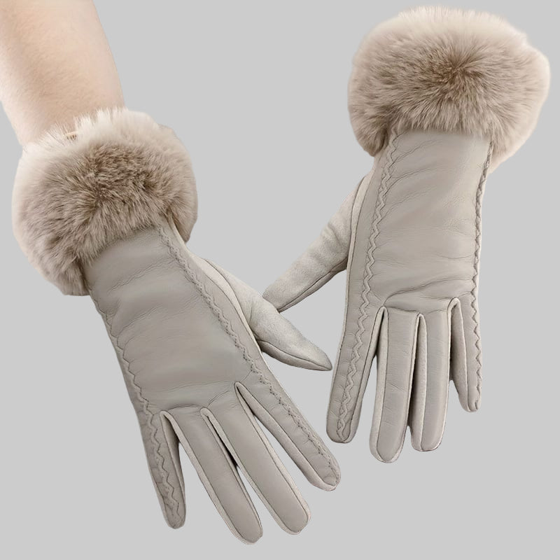 Women’s Black Touchscreen PU Leather Gloves with Faux Fur Cuffs – Warm Windproof Winter Gloves Gloves The Nichole Collection