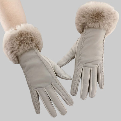Women’s Black Touchscreen PU Leather Gloves with Faux Fur Cuffs – Warm Windproof Winter Gloves Gloves The Nichole Collection