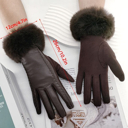 Women’s Black Touchscreen PU Leather Gloves with Faux Fur Cuffs – Warm Windproof Winter Gloves Gloves The Nichole Collection