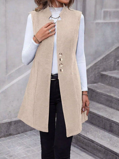 Women’s Button-Up Sleeveless Longline Vest Coat – Tailored Layering Piece Vest The Nichole Collection