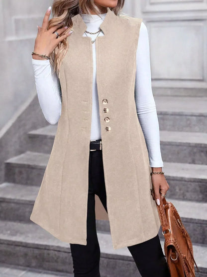 Women’s Button-Up Sleeveless Longline Vest Coat – Tailored Layering Piece Vest Apricot / S The Nichole Collection
