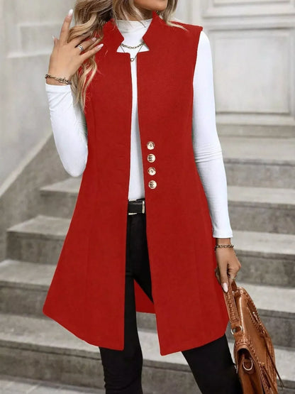 Women’s Button-Up Sleeveless Longline Vest Coat – Tailored Layering Piece Vest The Nichole Collection