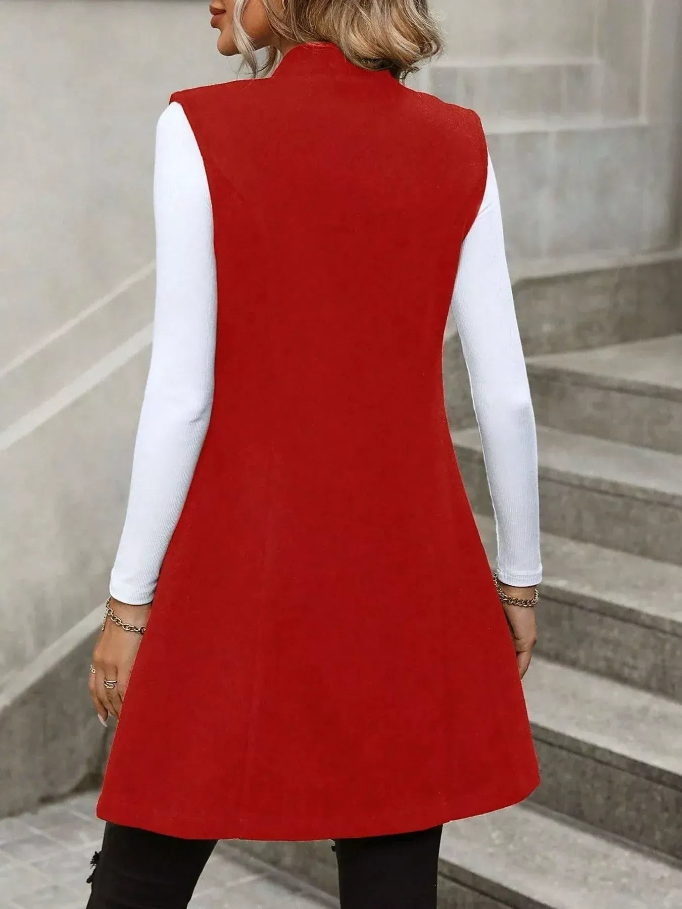 Women’s Button-Up Sleeveless Longline Vest Coat – Tailored Layering Piece Vest The Nichole Collection