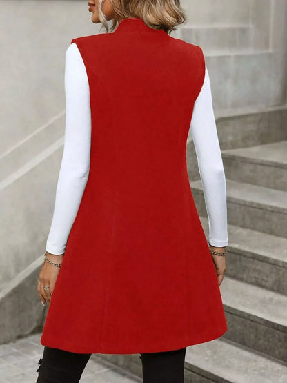 Women’s Button-Up Sleeveless Longline Vest Coat – Tailored Layering Piece Vest The Nichole Collection