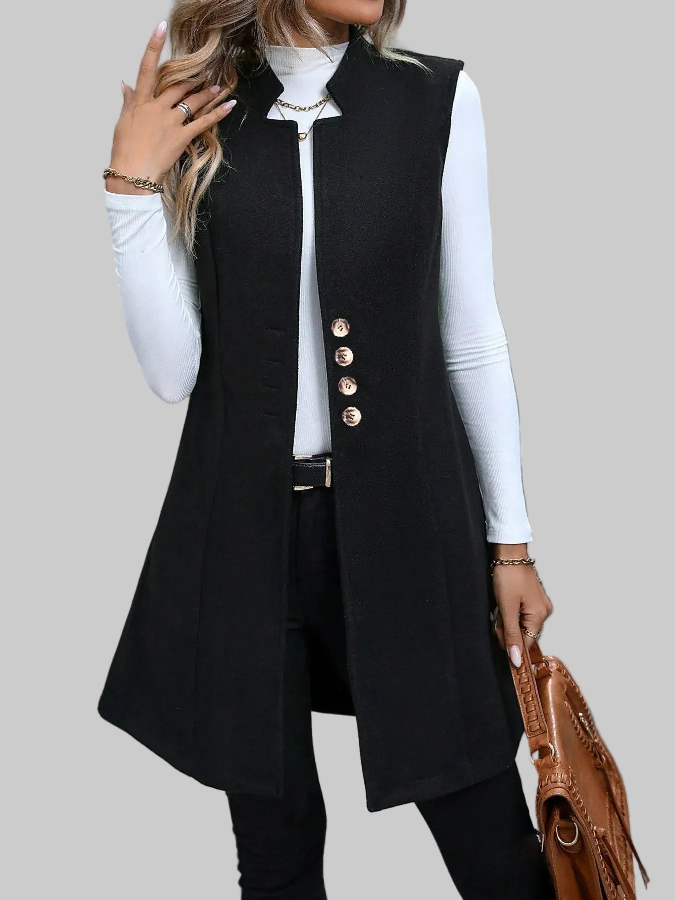 Women’s Button Up Warm Longline Vest Coat – Tailored Winter Layer The Nichole Collection
