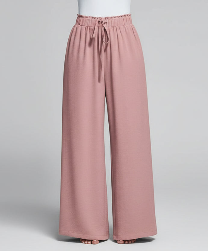 Women's Casual Wide Leg Pants – Elastic Waist Loose Fit Pants with Pockets Pink / XS / United States The Nichole Collection