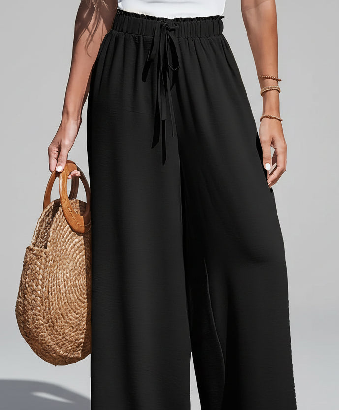 Women's Casual Wide Leg Pants – Elastic Waist Loose Fit Pants with Pockets Black / XS / United States The Nichole Collection