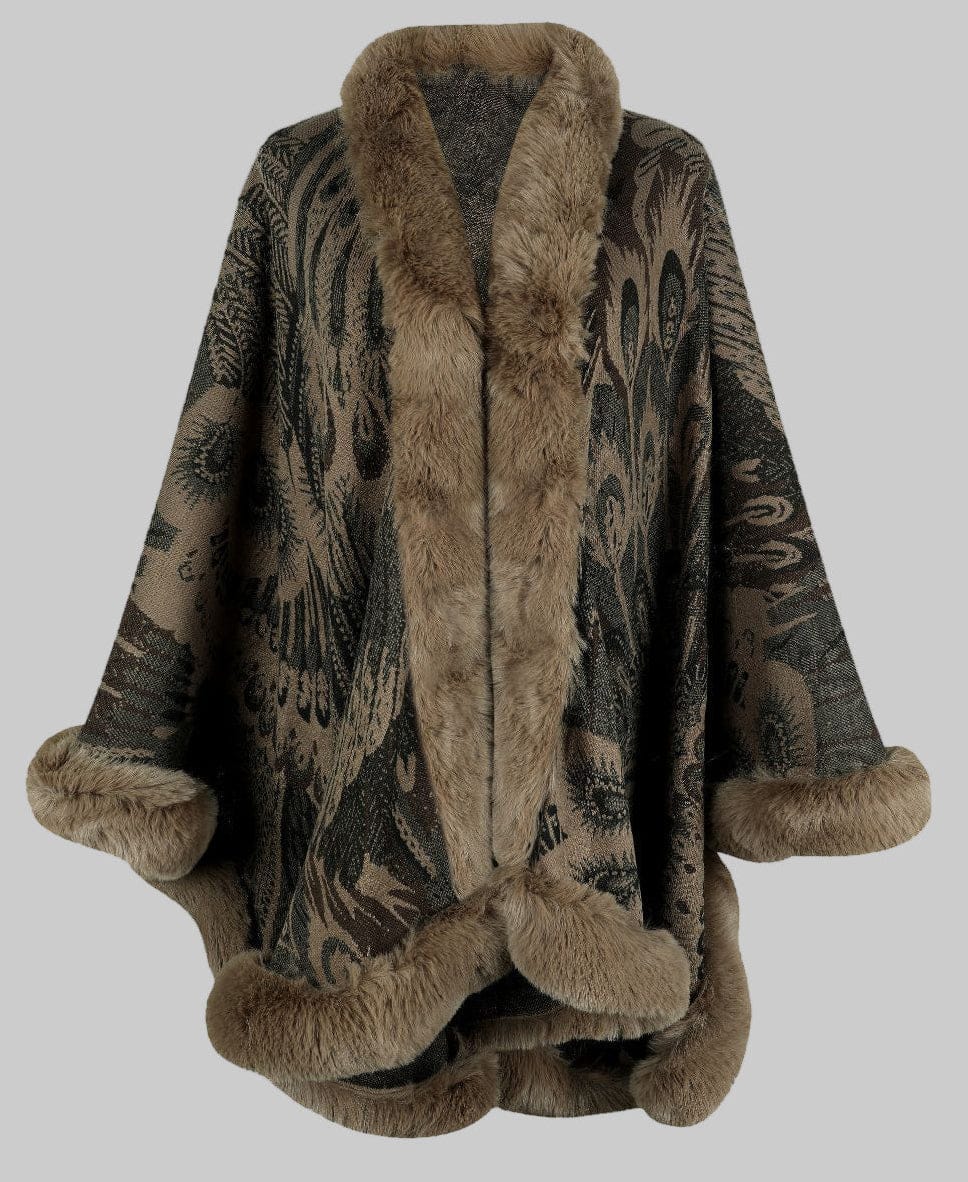 Women’s Chic Printed Winter Poncho Poncho Camel / One Size The Nichole Collection