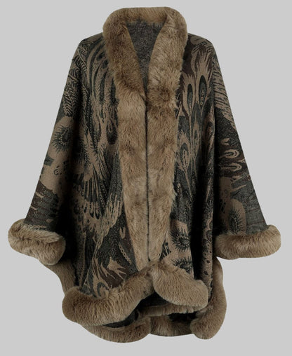 Women’s Chic Printed Winter Poncho Poncho Camel / One Size The Nichole Collection