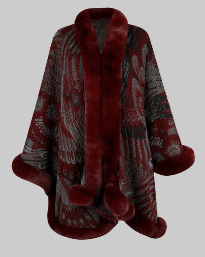 Women’s Chic Printed Winter Poncho Poncho Wine / One Size The Nichole Collection