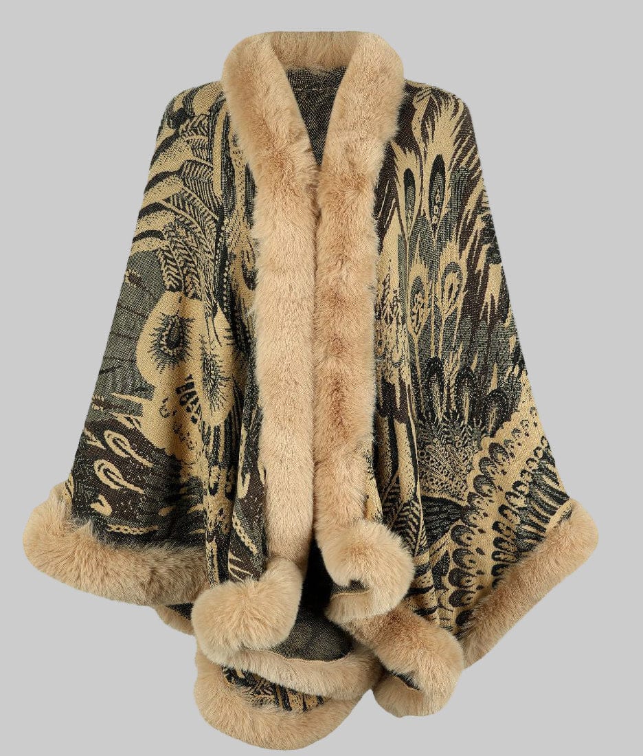 Women’s Chic Printed Winter Poncho Poncho Khaki / One Size The Nichole Collection