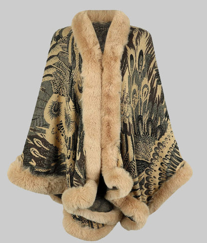 Women’s Chic Printed Winter Poncho Poncho Khaki / One Size The Nichole Collection